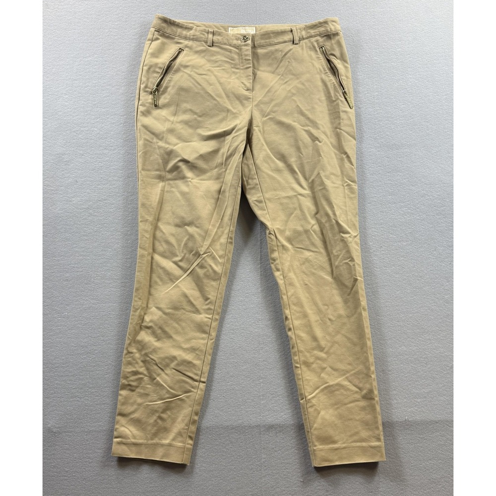 Michael Michael Kors Pants Womens 10 Beige Slim Ankle Chino Zip Pockets Stretch